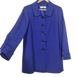 Tahari Arthur S.  Levine Royal Blue Button Bow Detail, Long Coat Jacket Size 12P